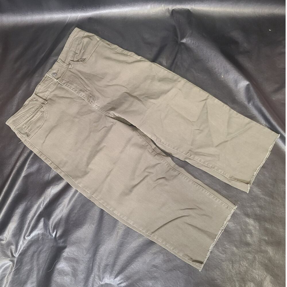 Well worn green denim pants cut-off capris size 16